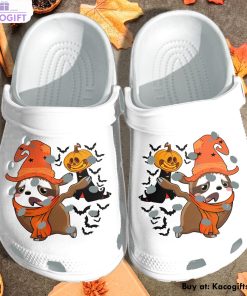 a sloth is afraid of pumpkin ghost 3d printed crocs shoes 1