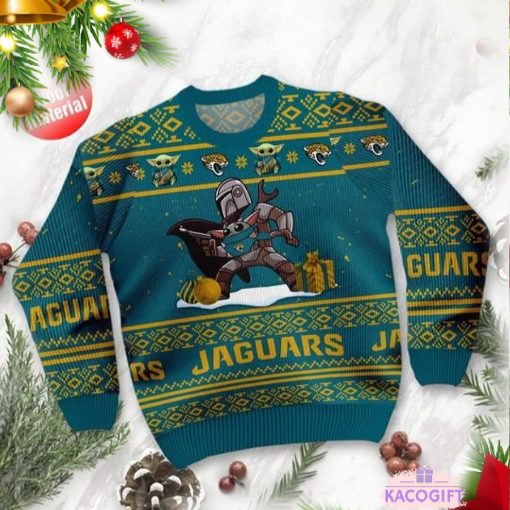 baby yoda boba fett the mandalorian jacksonville jaguars ugly christmas sweater 2