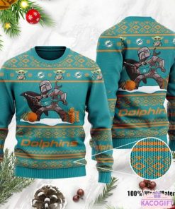 baby yoda boba fett the mandalorian miami dolphins ugly christmas sweater 1