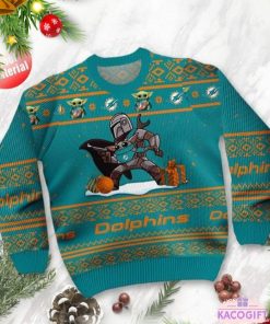 baby yoda boba fett the mandalorian miami dolphins ugly christmas sweater 2