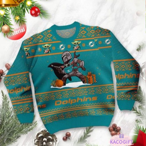 baby yoda boba fett the mandalorian miami dolphins ugly christmas sweater 2