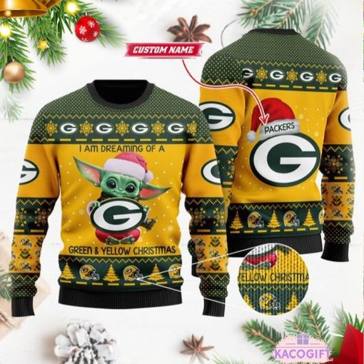 baby yoda green bay packers ugly christmas sweater 1