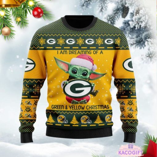 baby yoda green bay packers ugly christmas sweater 2