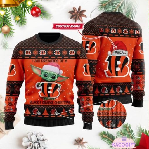 baby yoda star war cincinnati bengals ugly christmas sweater 1