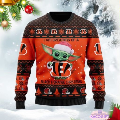 baby yoda star war cincinnati bengals ugly christmas sweater 2