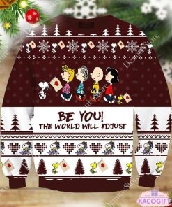 be you the world will adjust snoopy ugly christmas sweater 1