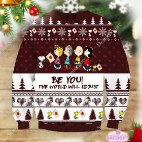 be you the world will adjust snoopy ugly christmas sweater 1