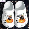 black cat in pumpkin and ghost cat cartoon 3d printed crocs shoes 1