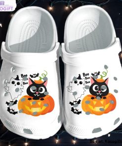 black cat in pumpkin and ghost cat cartoon 3d printed crocs shoes 1