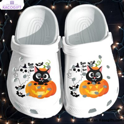 black cat in pumpkin and ghost cat cartoon 3d printed crocs shoes 1
