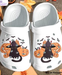 black cat kawaii wearing witch hat pumpkin 3d printed crocs shoes 1