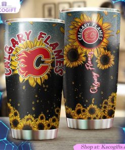 calgary flames nhl tumbler with sunflower design personalized drink container for fans 1 ktlq65
