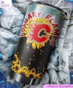 calgary flames nhl tumbler with sunflower design personalized drink container for fans 2 yrtqsn