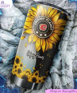 calgary flames nhl tumbler with sunflower sunshine design quality drinkware 1 qtcfvu