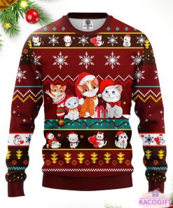 cat cartoon cute noel mc christmas red brown ugly sweater 1