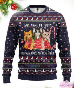 cat make me happy christmas ugly sweater 1