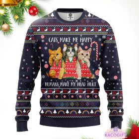 cat make me happy christmas ugly sweater 1