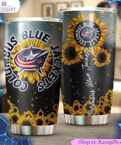 columbus blue jackets nhl tumbler with sunflower design ideal drink container for sports fans 1 h8zkmq