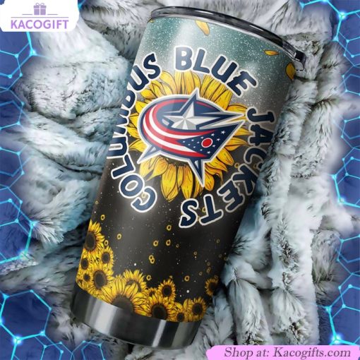 columbus blue jackets nhl tumbler with sunflower design ideal drink container for sports fans 2 t3oj2c