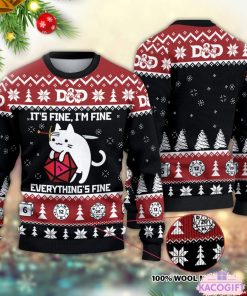 dd dragon funny cat its fine everything ugly christmas sweater 1