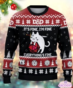 dd dragon funny cat its fine everything ugly christmas sweater 2