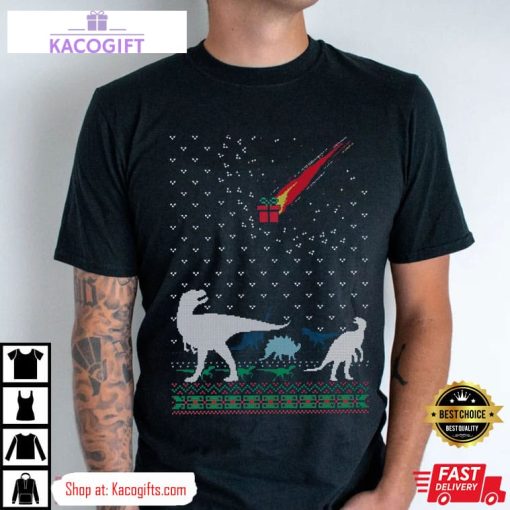 dinosaur extinction t rex christmas unisex shirt 1 bmsiiz