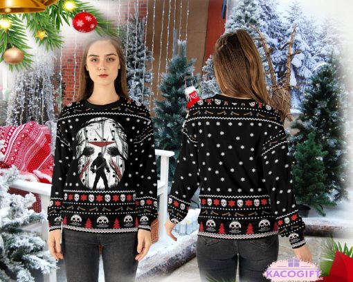 friday the 13th horror movie michael myers jason vooheers 3d ugly christmas sweater 1