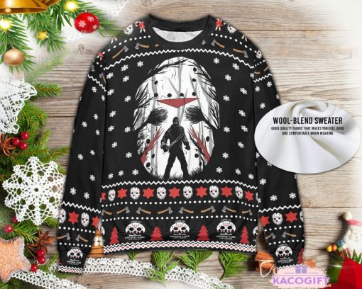 friday the 13th horror movie michael myers jason vooheers 3d ugly christmas sweater 3