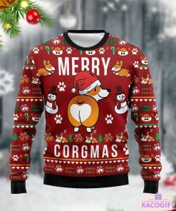 funny corgi merry x mas ugly unisex dog lover sweater 1