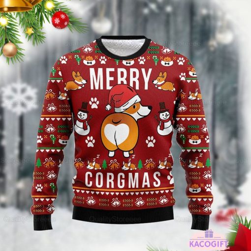 funny corgi merry x mas ugly unisex dog lover sweater 1