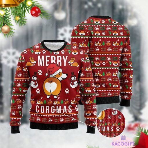 funny corgi merry x mas ugly unisex dog lover sweater 2