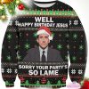 funny the office happy birthday jesus sorry your partys so lame ugly christmas sweater 1