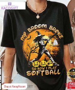 halloween baseball my broom broke so now i play softball unisex shirt 4 vq4836