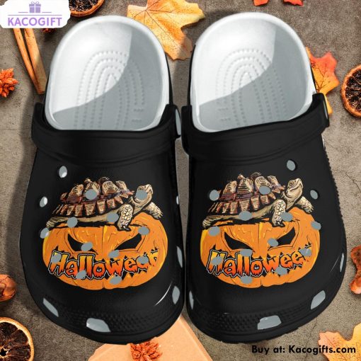 halloween turtle sitting on pumpkin 3d printed crocs shoes 2