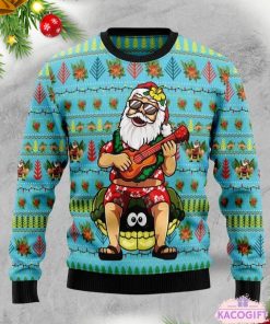 hawaiian xmas santa playing ukulele and turtle sweater 1