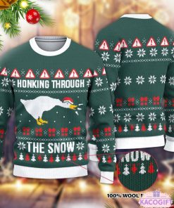 honking through the snow ugly christmas sweater 1