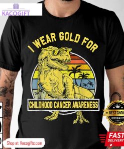 i wear gold for childhood cancer awareness dinosaur unisex shirt 1 avh45i