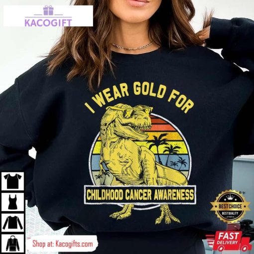 i wear gold for childhood cancer awareness dinosaur unisex shirt 2 pvcjio