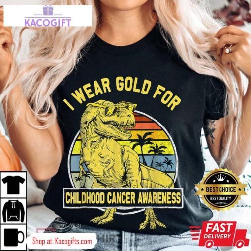 i wear gold for childhood cancer awareness dinosaur unisex shirt 4 uwbxoh