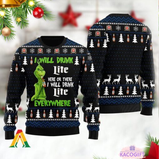 i will drink miller lite everywhere christmas xmas ugly sweater gift 1