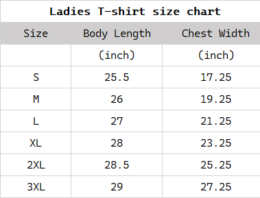 ladies t shirt size chart