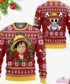 monkey d luffy ugly christmas sweater custom xmas for one piece fans 1