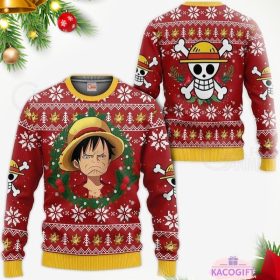 monkey d luffy ugly christmas sweater custom xmas for one piece fans 1