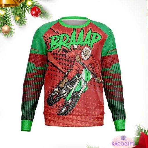 personalized braaap santa motorcycle ugly christmas sweater 1