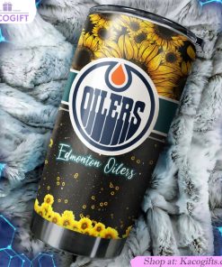 personalized edmonton oilers nhl tumbler with beautiful sunflower design 1 qnbxfw