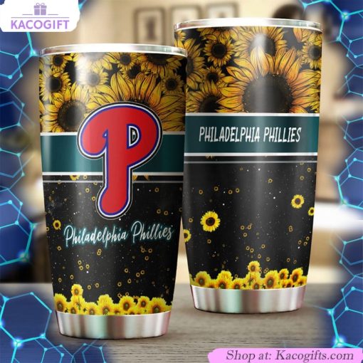 philadelphia phillies mlb tumbler with beautiful sunflower design 2 cfufgz