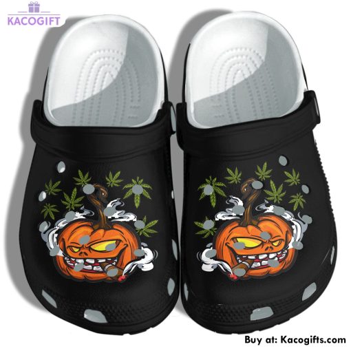 pumpkin smoking funny weed tattoo halloween 3d printed crocs shoes 1