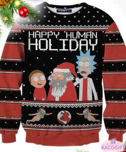 rick and morty happy human holiday ugly christmas sweater 1