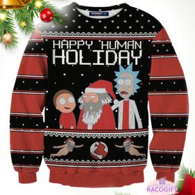 rick and morty happy human holiday ugly christmas sweater 1