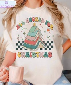 all booked for christmas retro shirt book lovers christmas long sleeve unisex hoodie 2